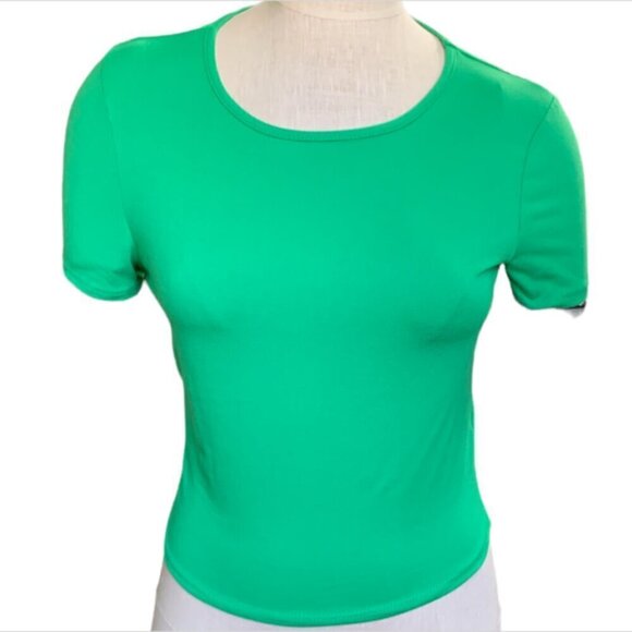 Gaze Short Sleeve Cropped Tee Top Sz M Green #29i - Picture 1 of 7